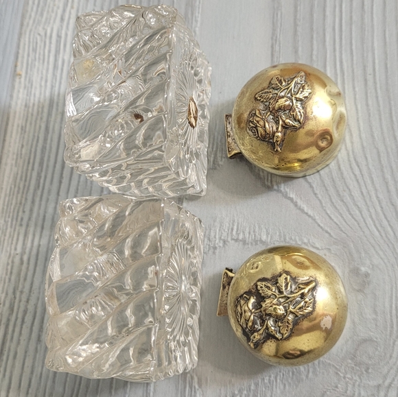 💎 Pair of 1800s Crystal & Brass Inkwells - Polished Vintage Classic Calligraphy - Picture 7 of 9